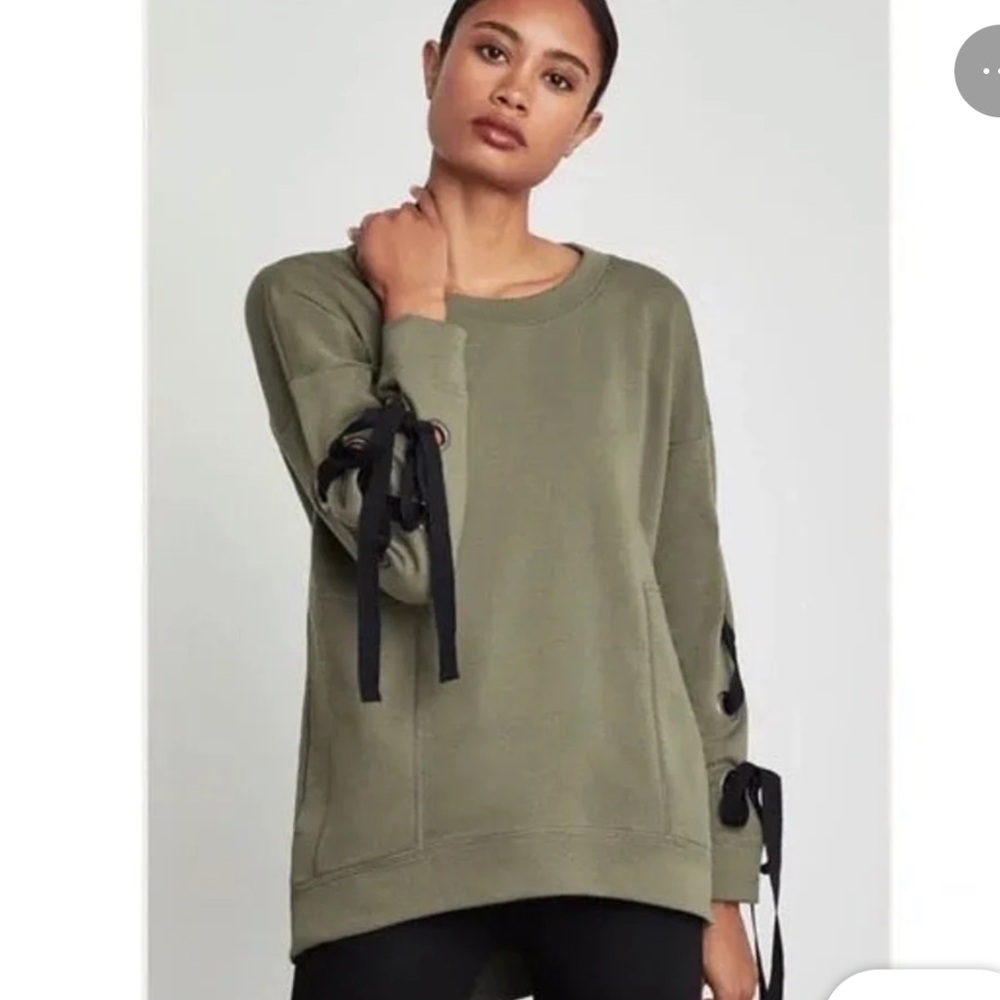 BCBGMAXAZRIA Dusty Olive Tie Sleeve Sweatshirt